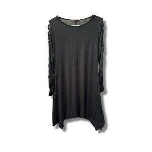 COVERSTITCH Dress Womens Size S Black Tunic Swing Long Sleeve Lace-Up